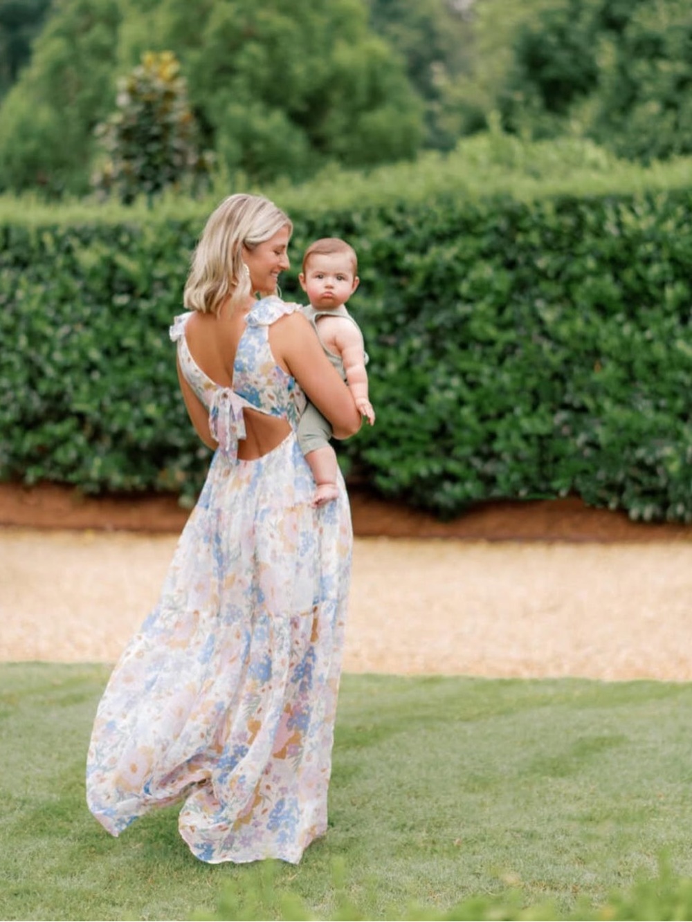 Aakaa Pastel Floral Tie-Back Maxi Dress in Blue, Pink & Cream